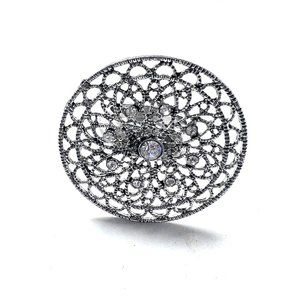 Round Silver Color Ring with Crystals Size 6